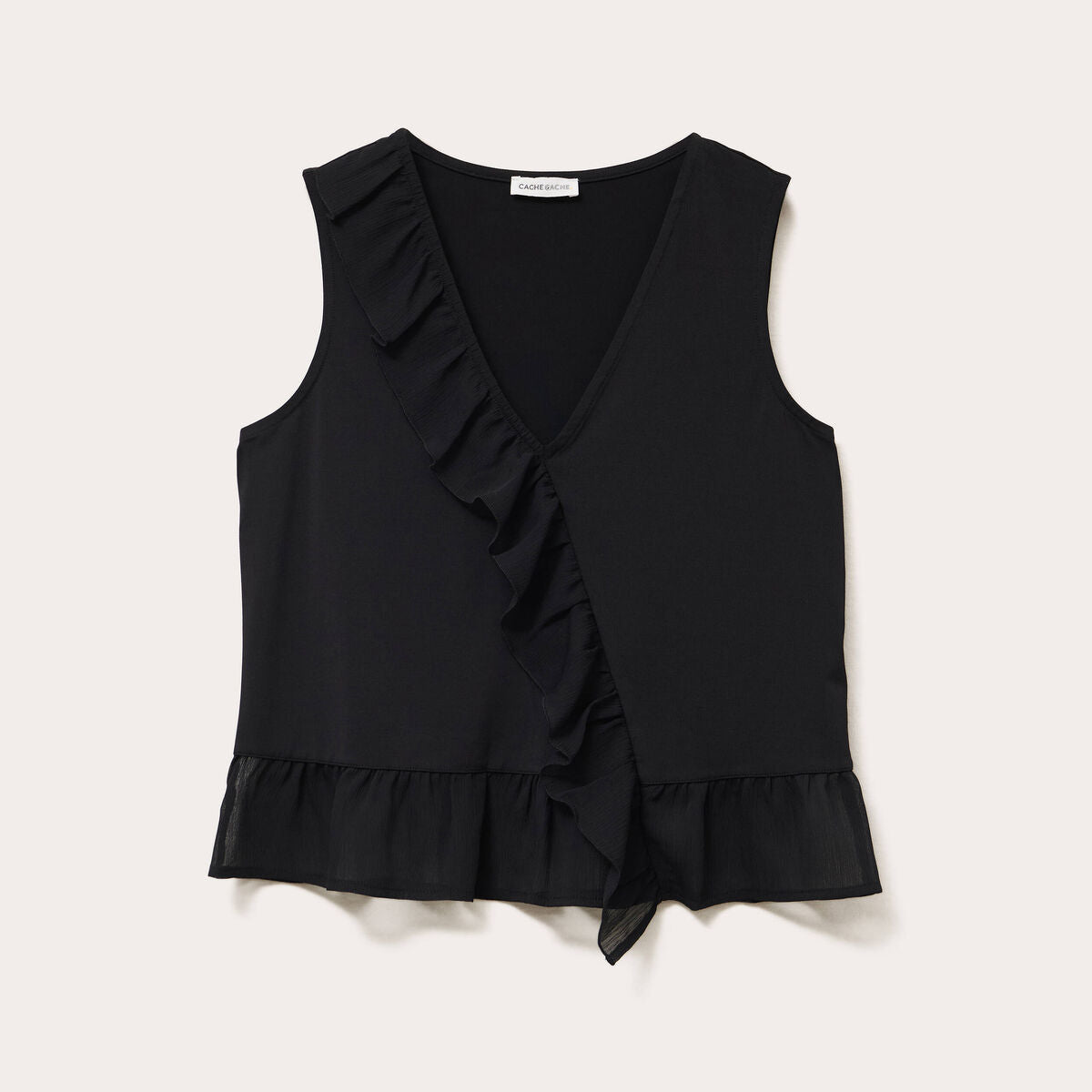 Blouse sans manches volants noir femme