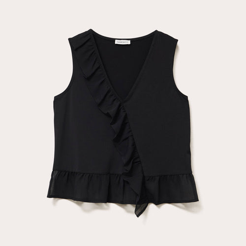 Blouse sans manches volants noir femme