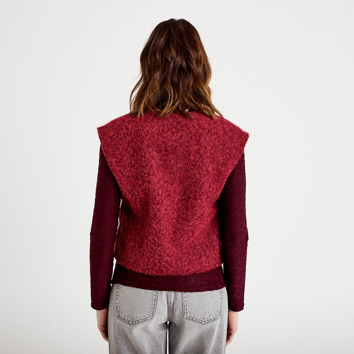 Gilet sans manches effet polaire rouge foncé femme
