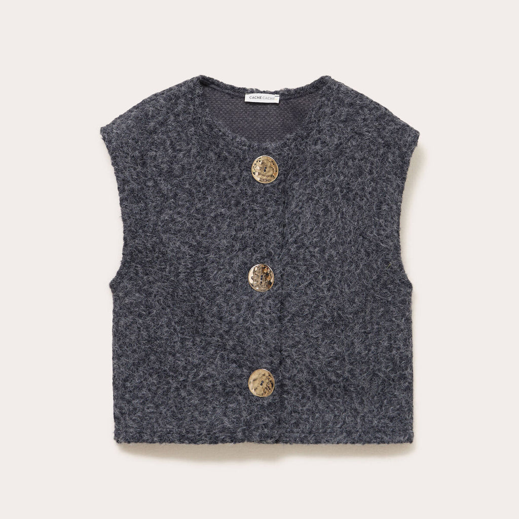 Gilet sans manches effet polaire gris foncé femme