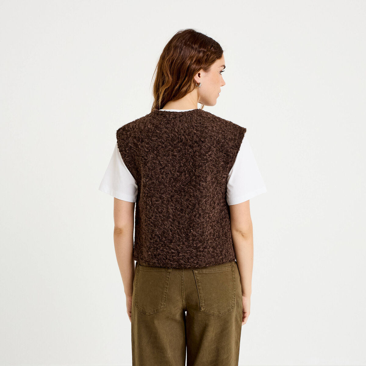 Gilet sans manches effet polaire marron foncé femme