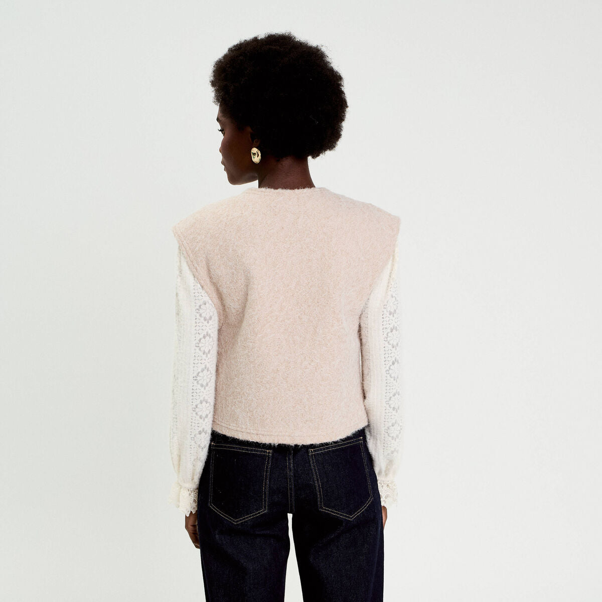 Gilet sans manches effet polaire ecru femme