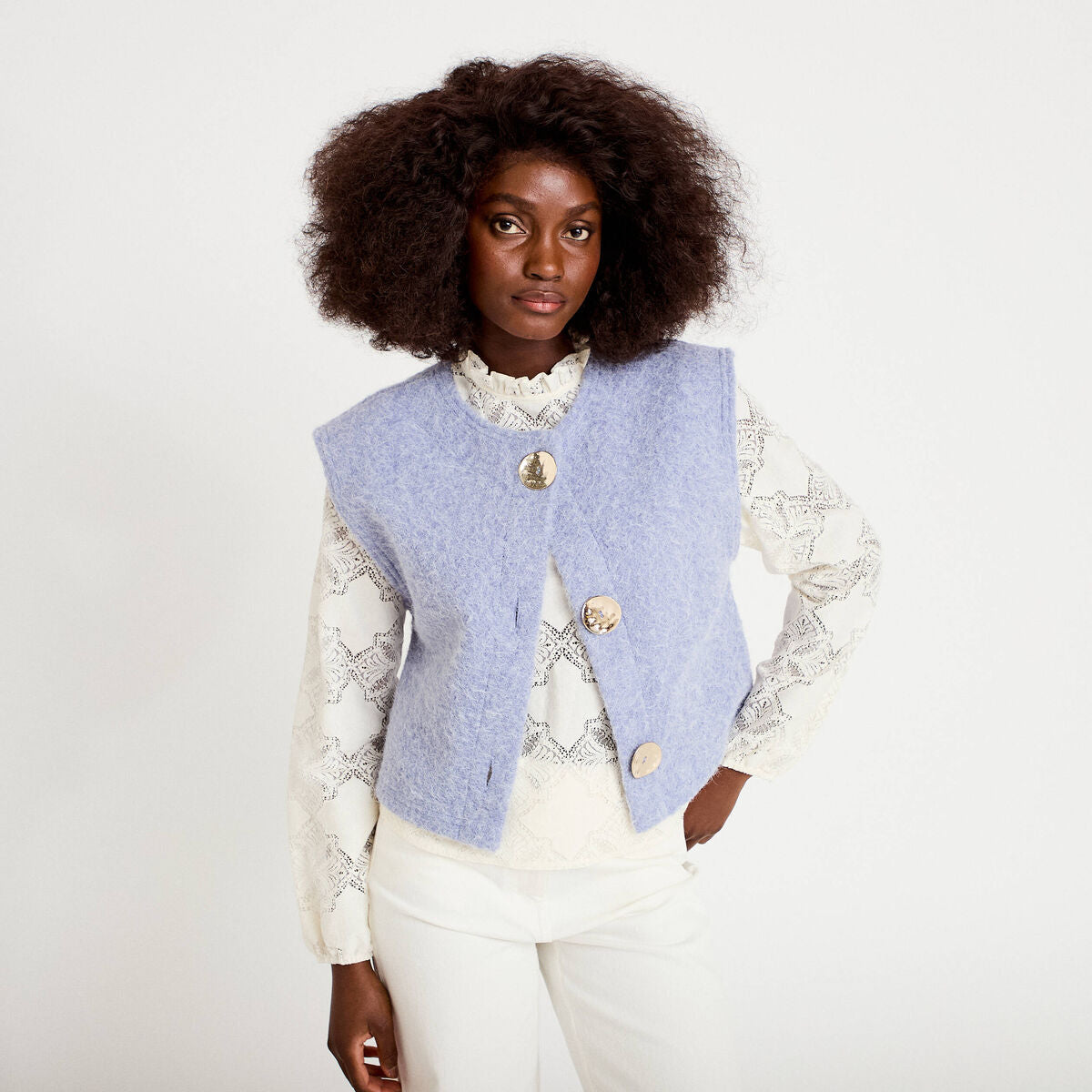 Gilet sans manches effet polaire bleu gris femme