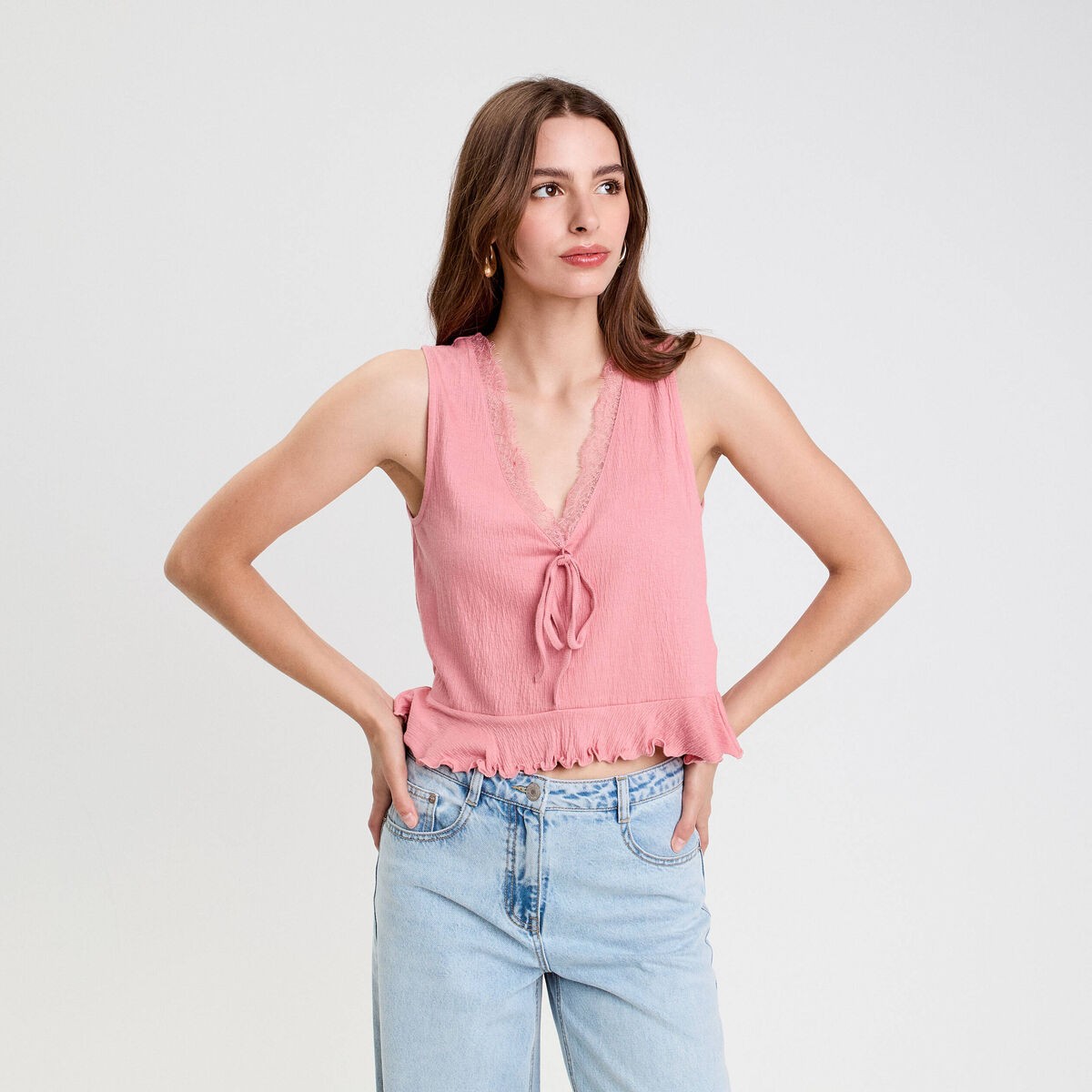 Débardeur col V sans manches vieux rose femme