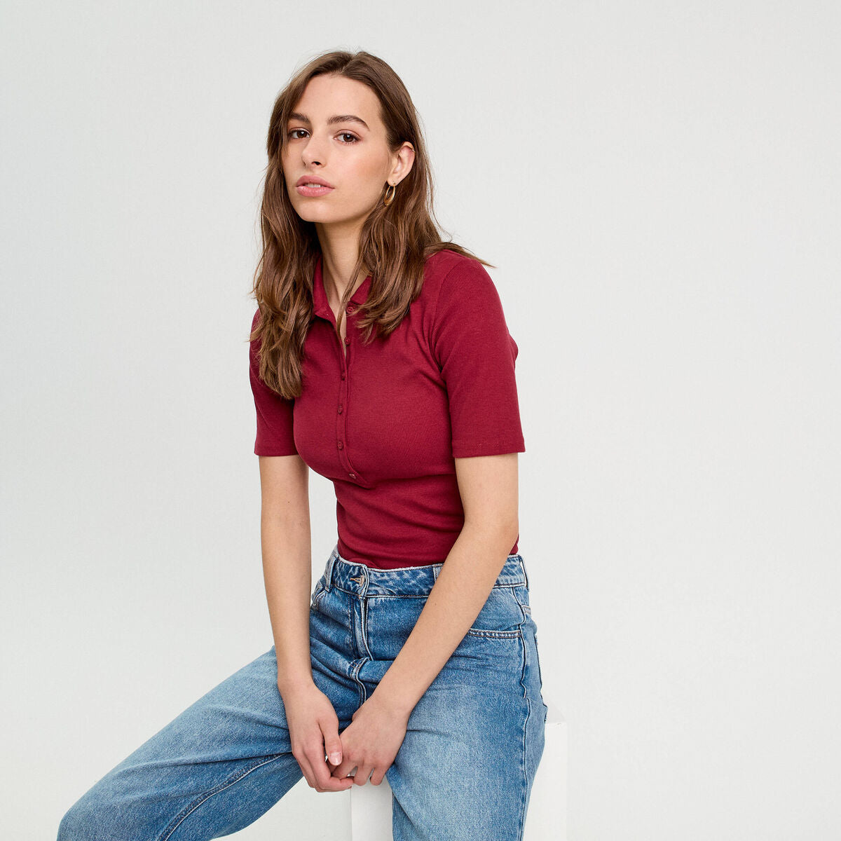 Polo manches courtes rouge foncé femme