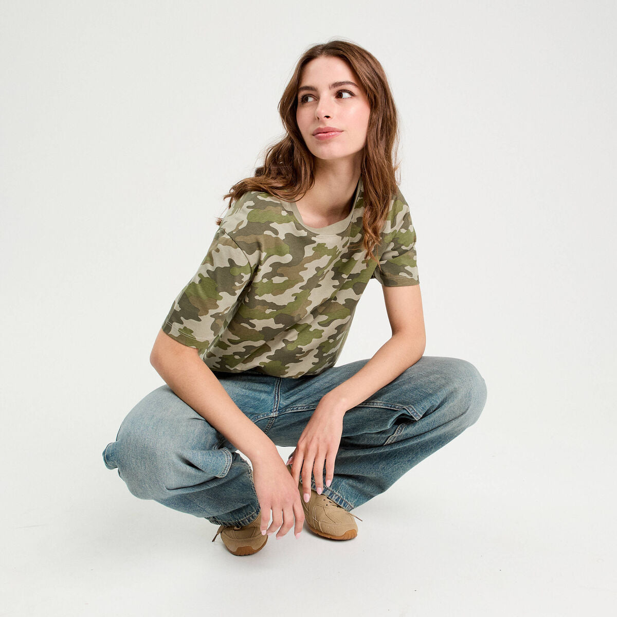 T-shirt manches courtes vert kaki femme