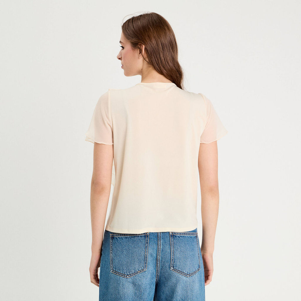 Blouse volants ecru femme