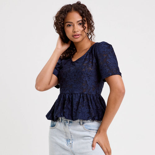 Blouse manches courtes bleu foncé femme