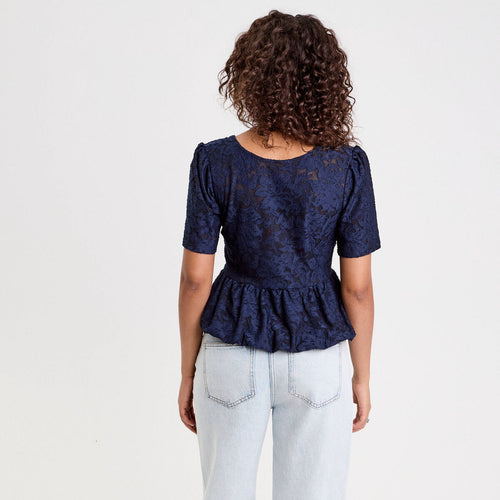 Blouse manches courtes bleu foncé femme