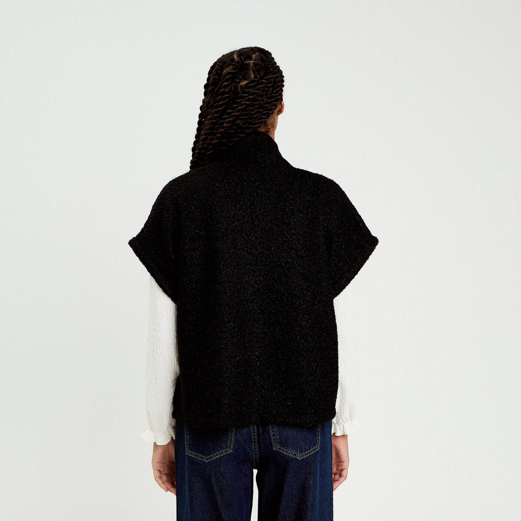 Gilet oversize cropped manches courtes noir femme