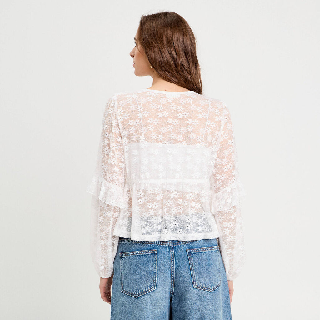Blouse manches longues noeuds blanc femme