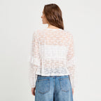 Blouse manches longues noeuds blanc femme