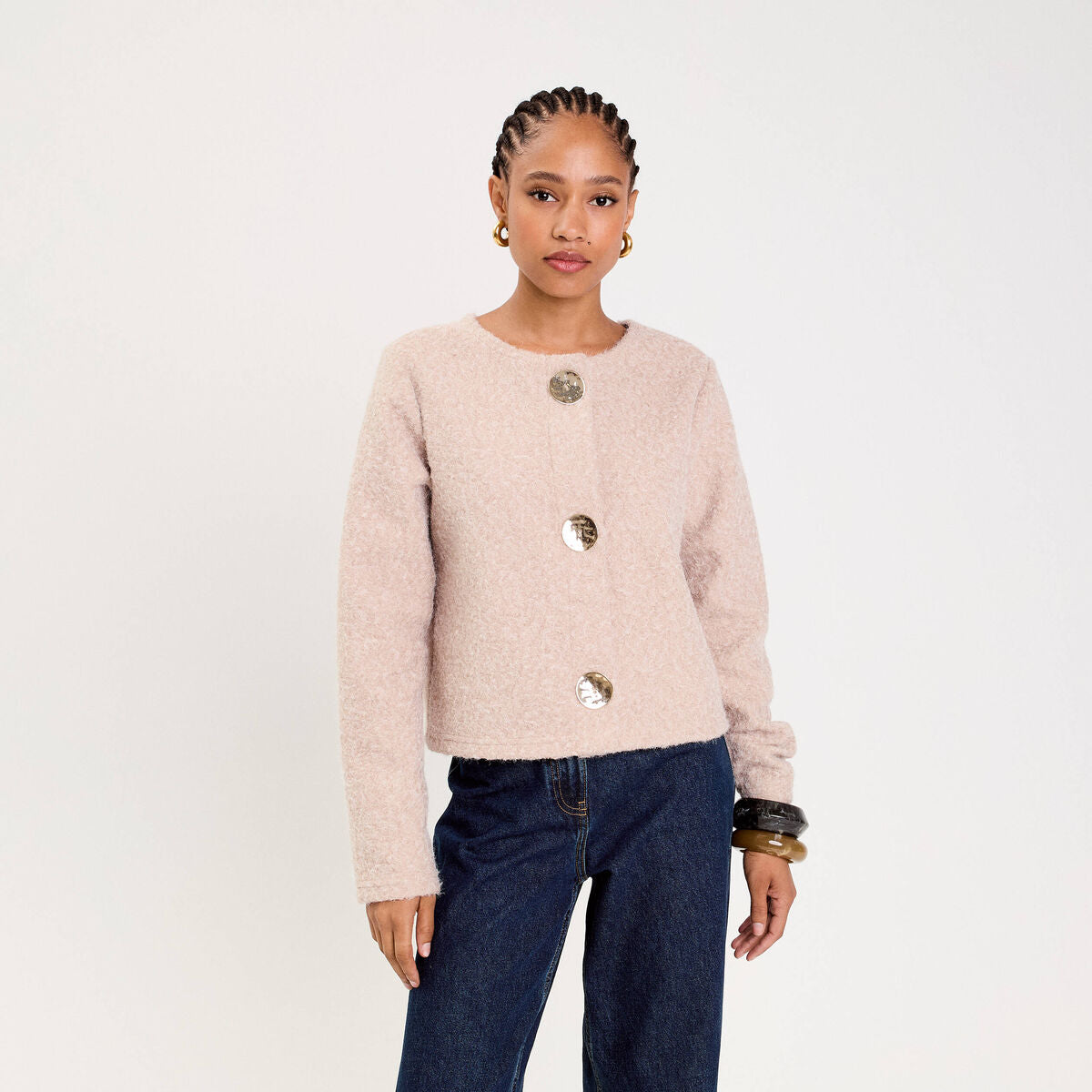 Veste effet polaire beige femme