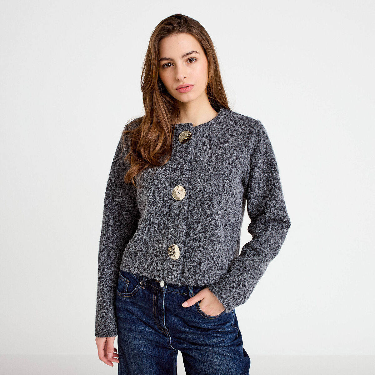 Veste effet polaire gris foncé femme