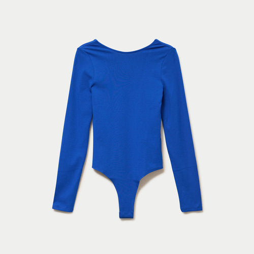Body cintré manches longues bateau bleu electrique femme