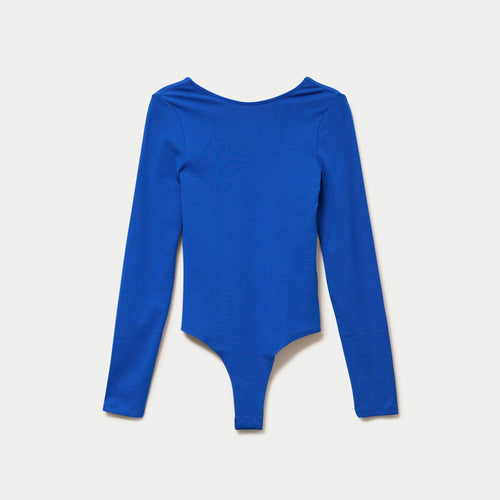 Body cintré manches longues bateau bleu electrique femme
