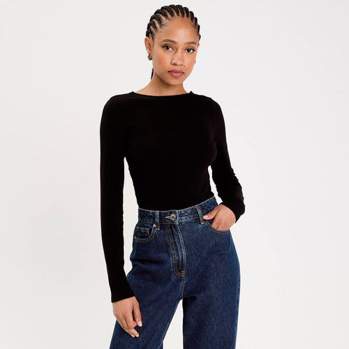 Body cintré manches longues bateau noir femme