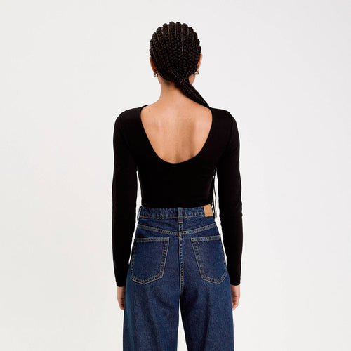 Body cintré manches longues bateau noir femme