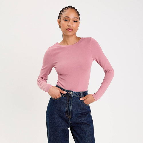 Body cintré manches longues bateau vieux rose femme