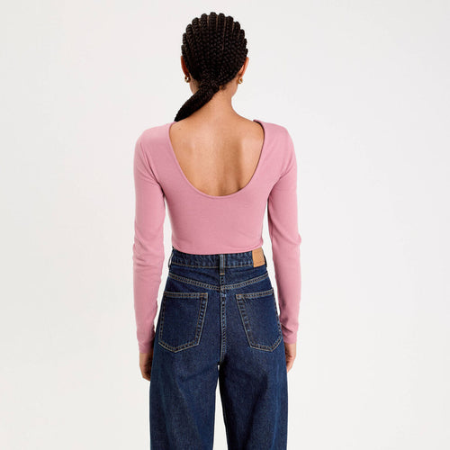 Body cintré manches longues bateau vieux rose femme