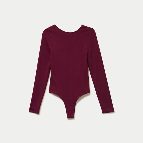 Body cintré manches longues bateau bordeaux femme