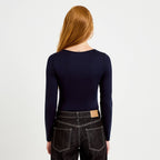 Body thermique col rond manches longues bleu marine femme