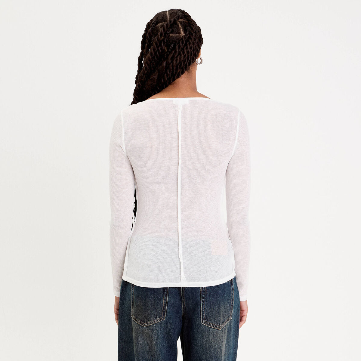 T-shirt cintré col rond manches longues blanc femme