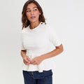 Top cintré col rond manches longues ecru femme