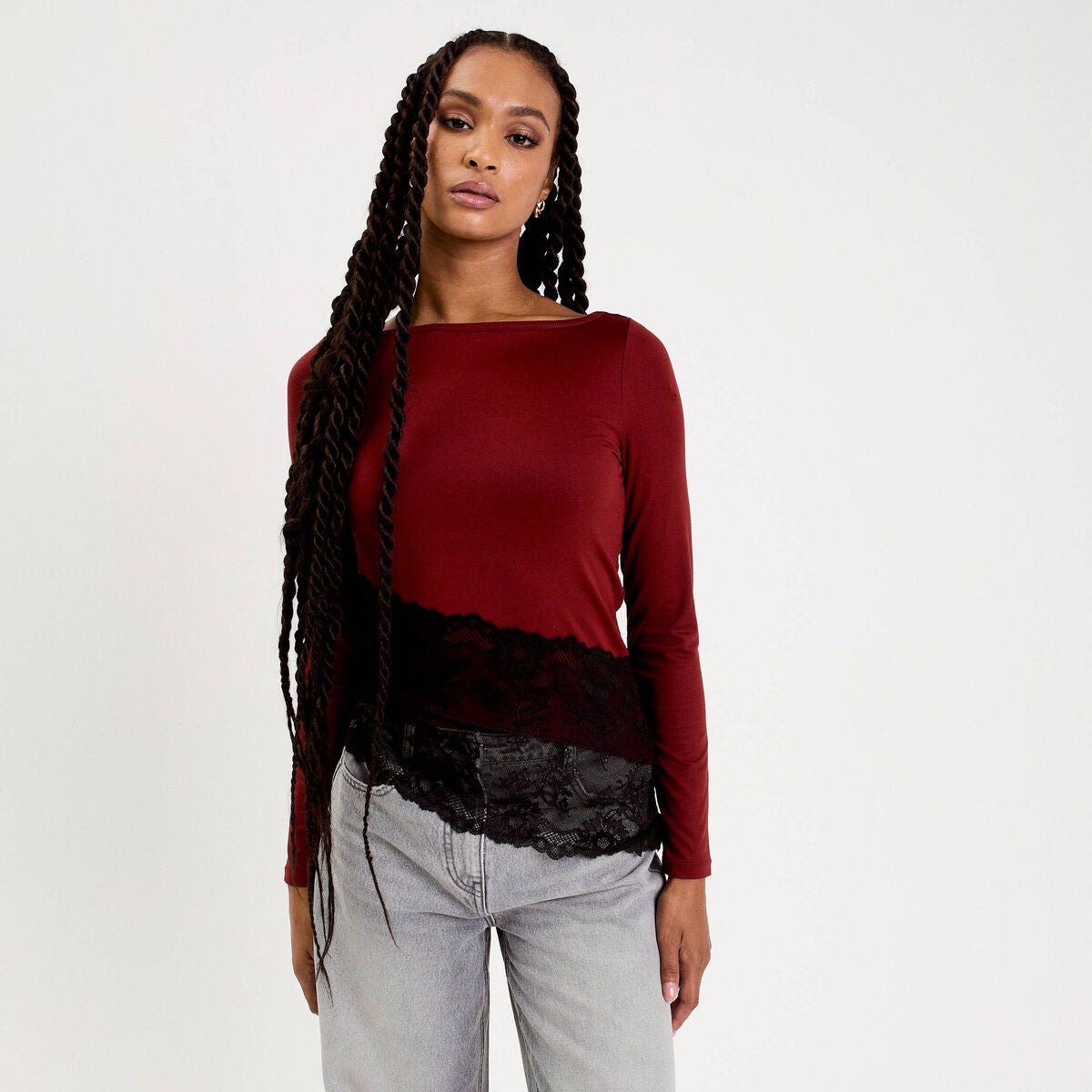 Top ajusté manches longues orange foncé femme