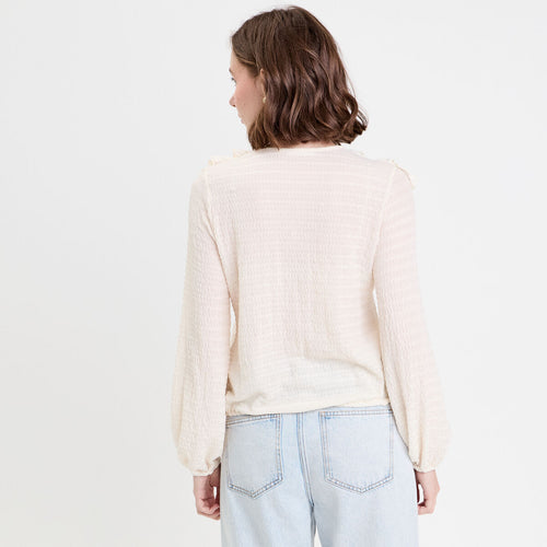 Blouse manches longues aspect dentelle ecru femme