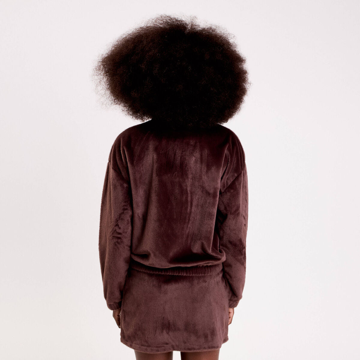 Veste fausse fourrure marron foncé femme