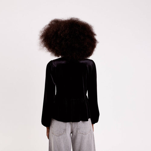 Blouse nouée en velours noir femme