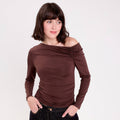 T-shirt ajusté manches longues marron foncé femme