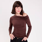 T-shirt ajusté manches longues marron foncé femme