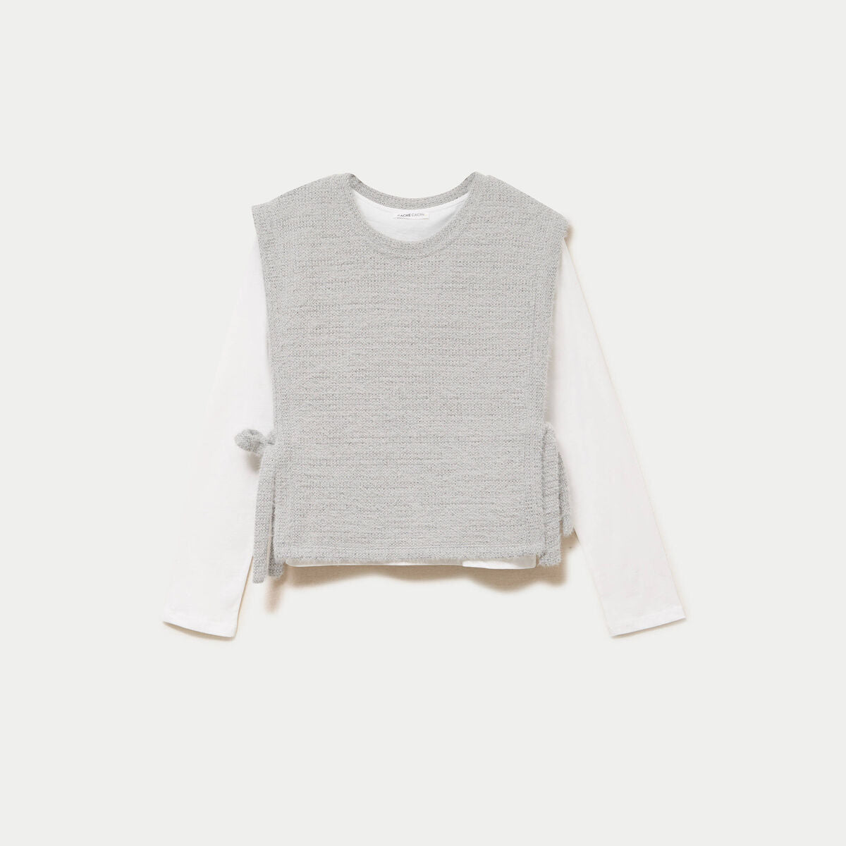 T-shirt pull sans manches 2-en-1 gris clair femme