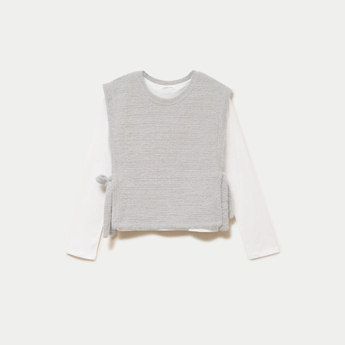 T-shirt pull sans manches 2-en-1 gris clair femme