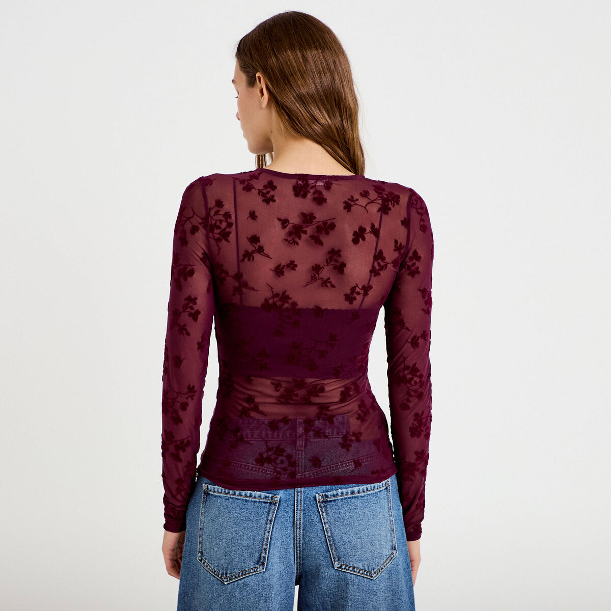 T-shirt ajusté manches longues prune femme