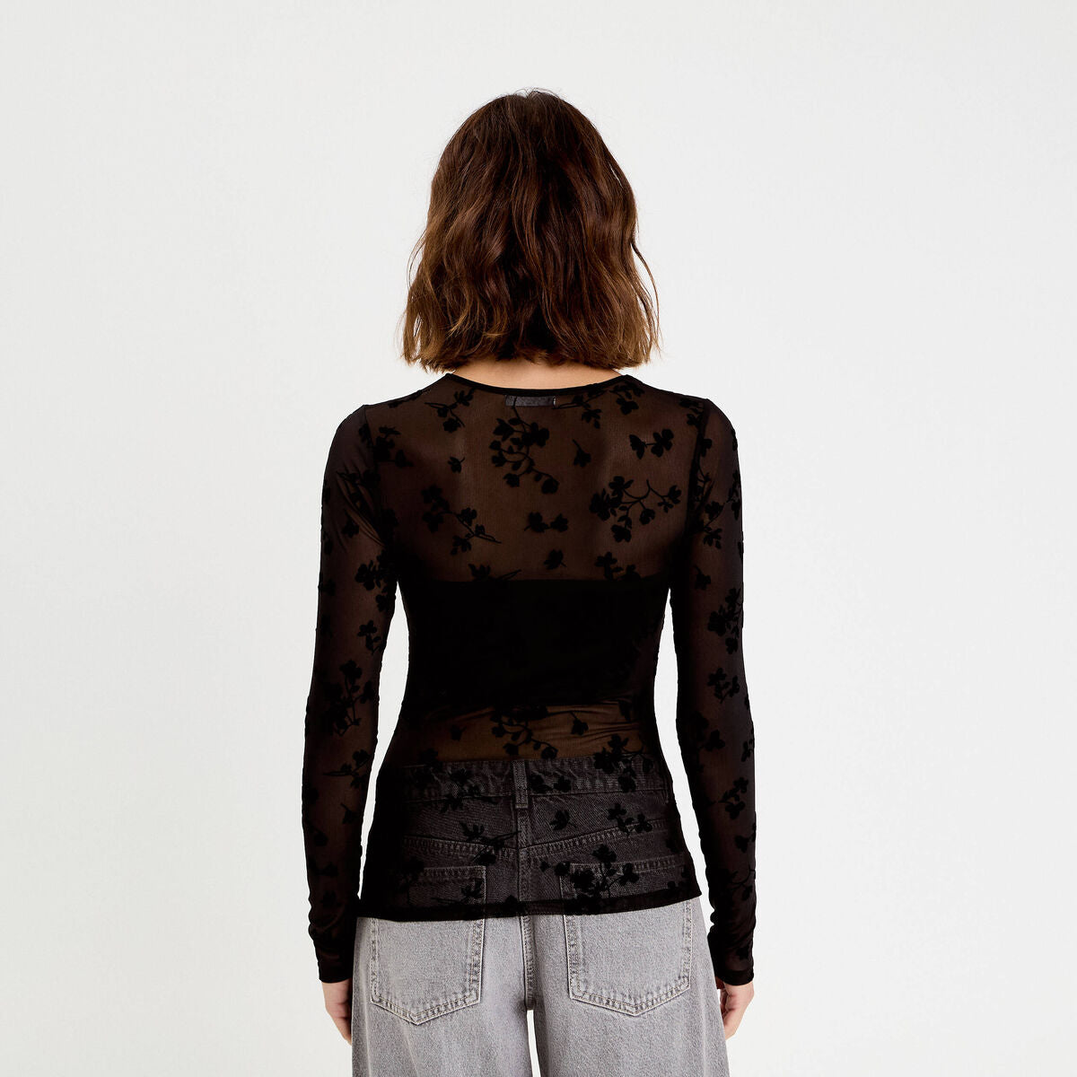 T-shirt ajusté manches longues noir femme