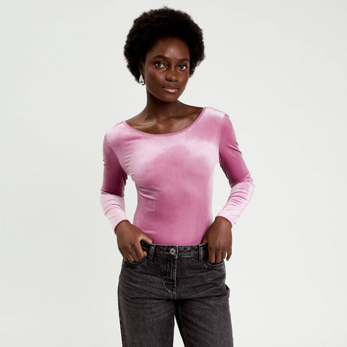 Body en velours décolleté dos rose clair femme