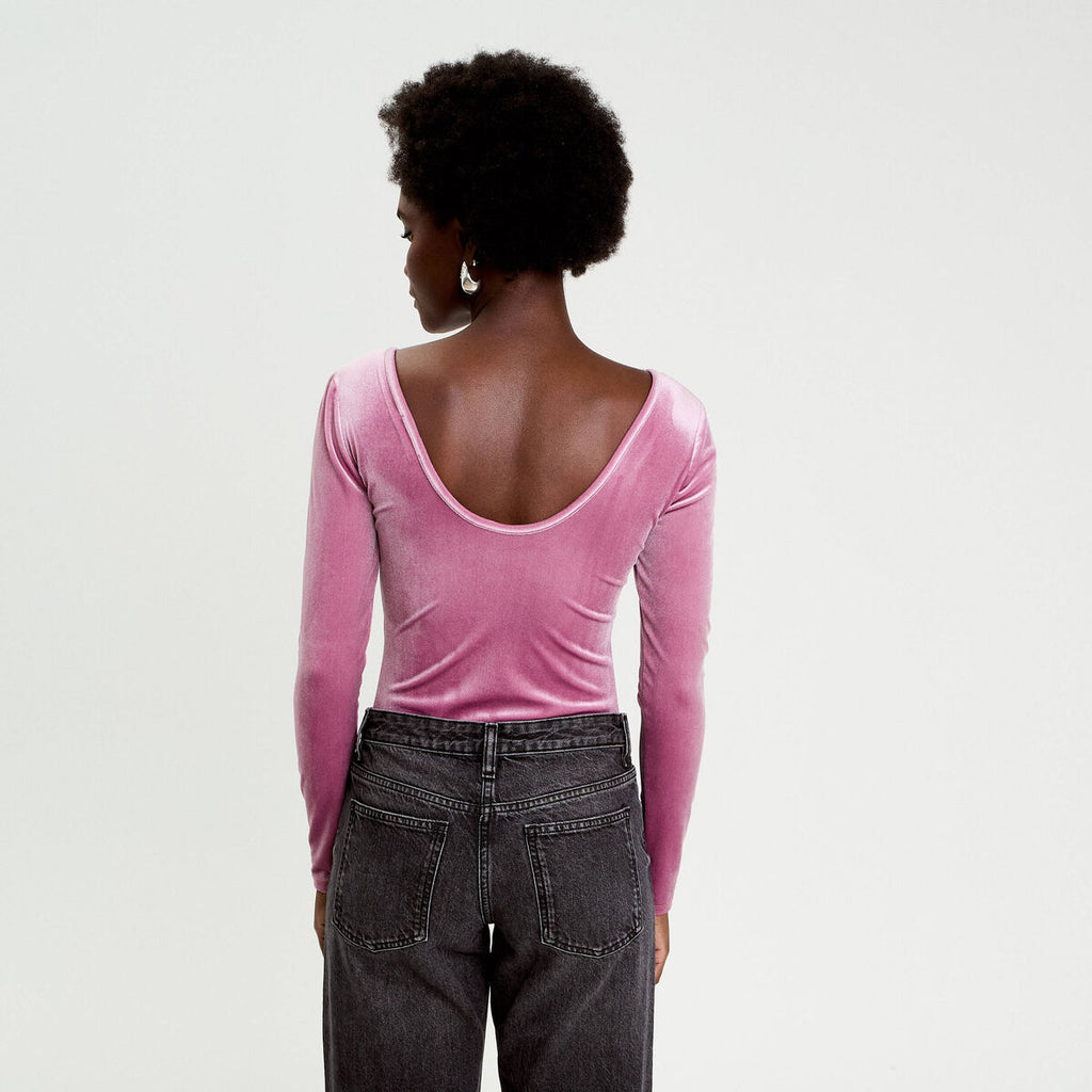 Body en velours décolleté dos rose clair femme
