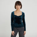 Top ajusté velours bleu canard femme