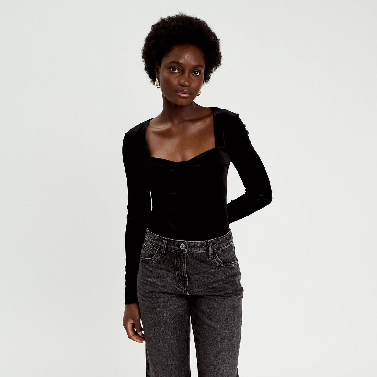 Top ajusté velours noir femme