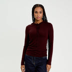 Pull à capuche rouge foncé femme