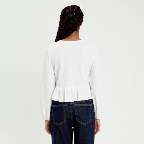 Blouse cropped grand col brodé ecru femme
