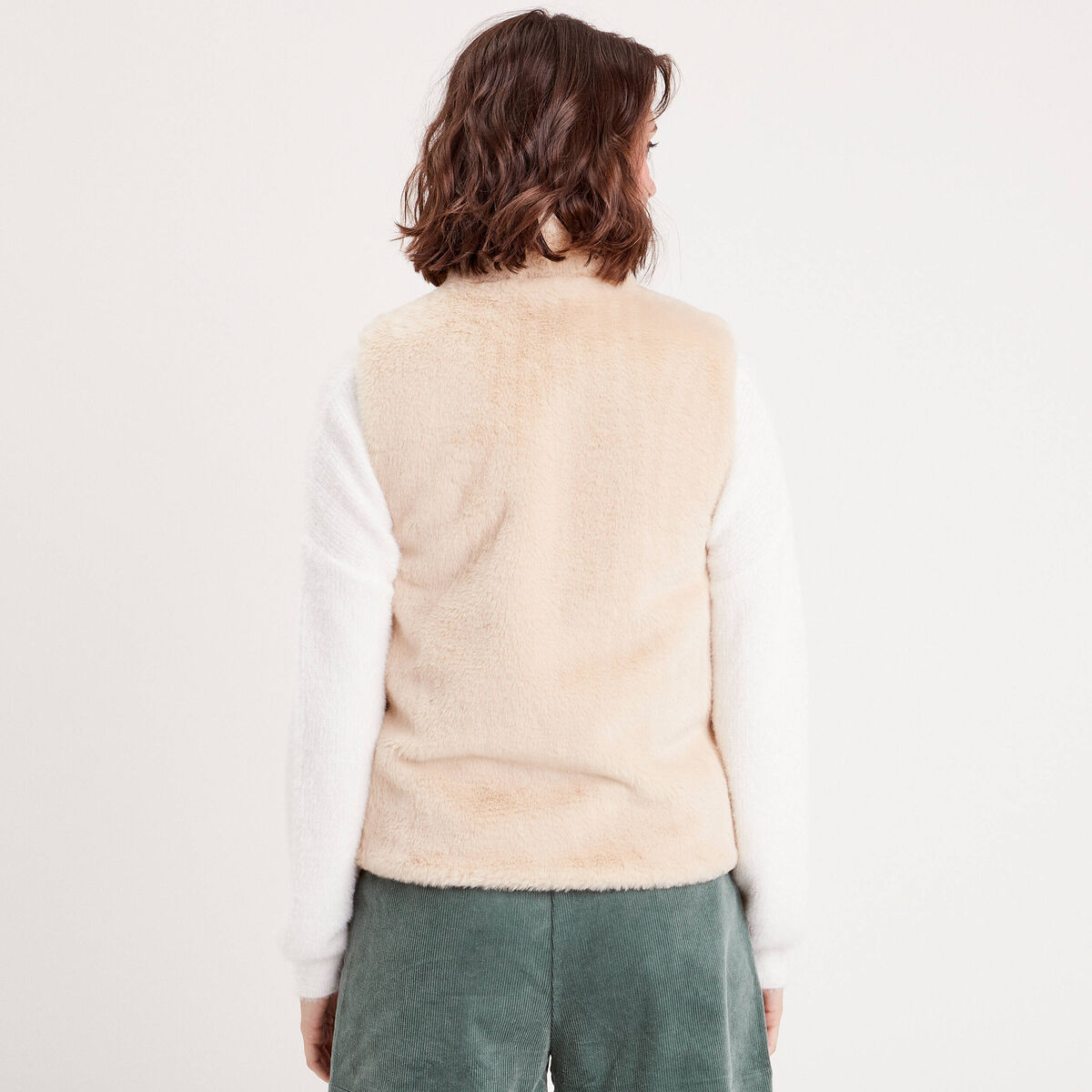Veste courte ajustée sans manches ivoire femme