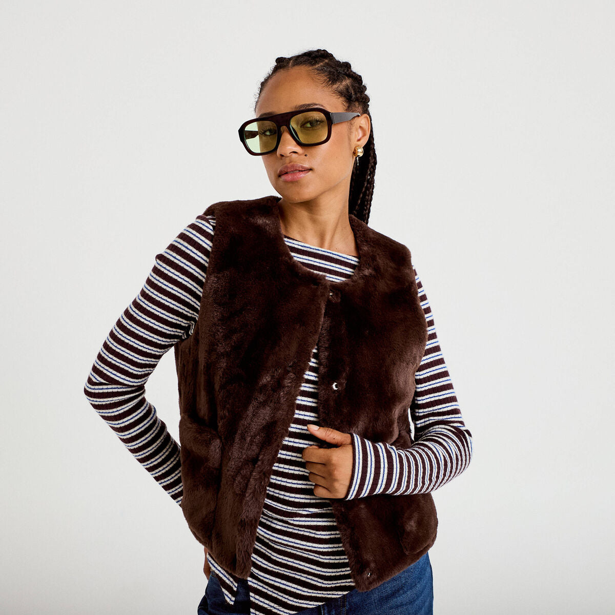 Gilet réversible sans manches marron foncé femme