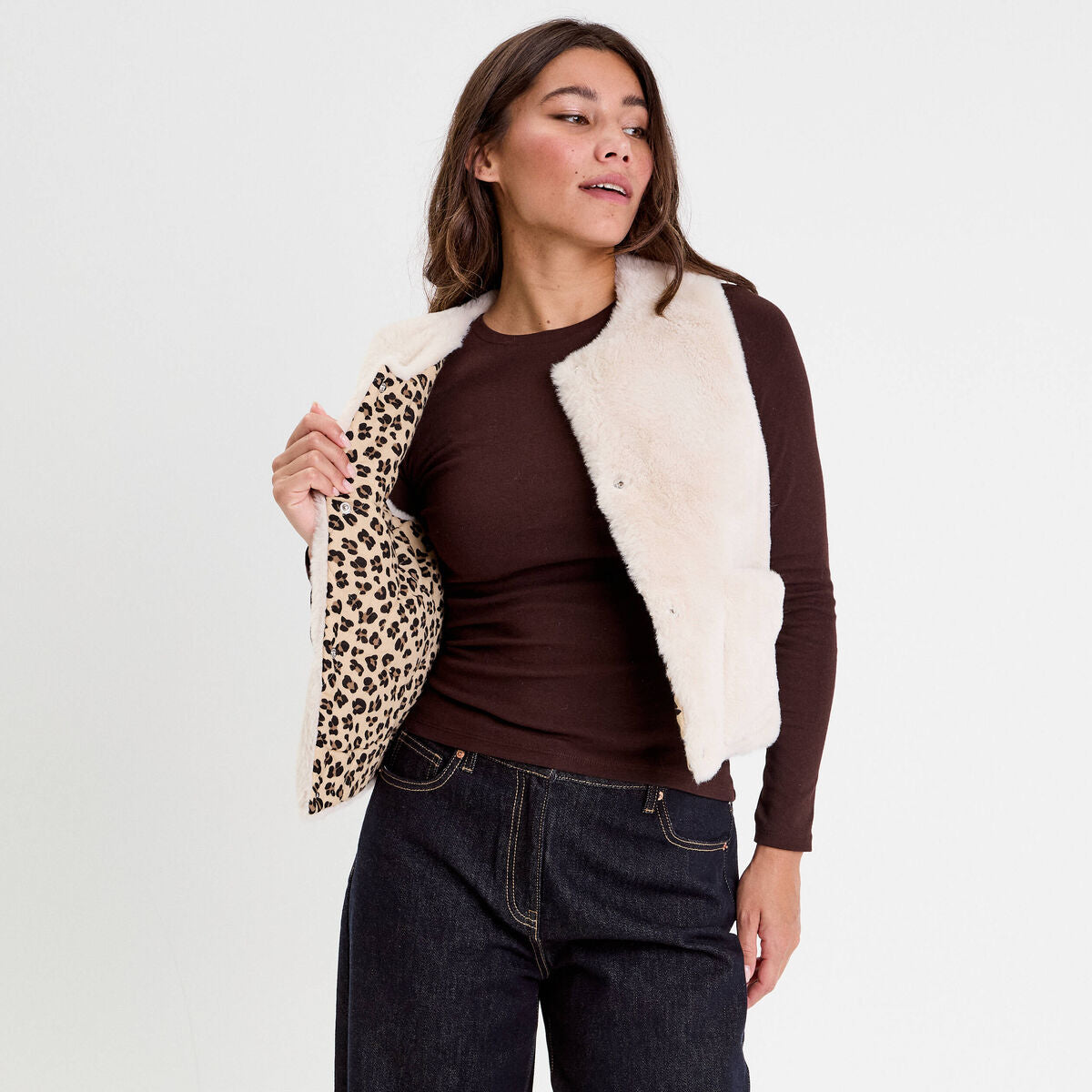 Gilet réversible sans manches ivoire femme