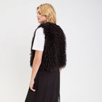 Gilet court sans manches fausse fourrure noir femme