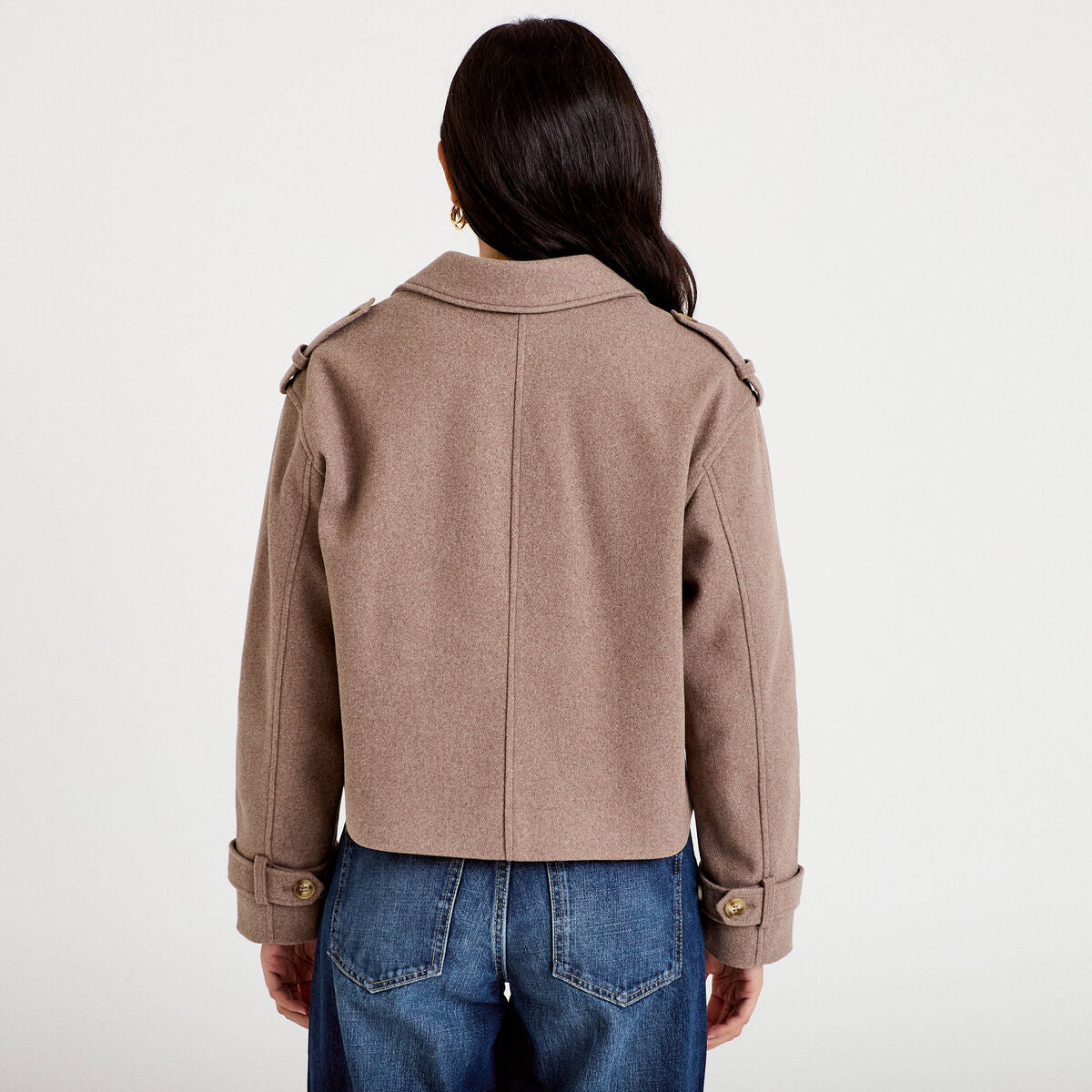 Trench court boutonné taupe femme