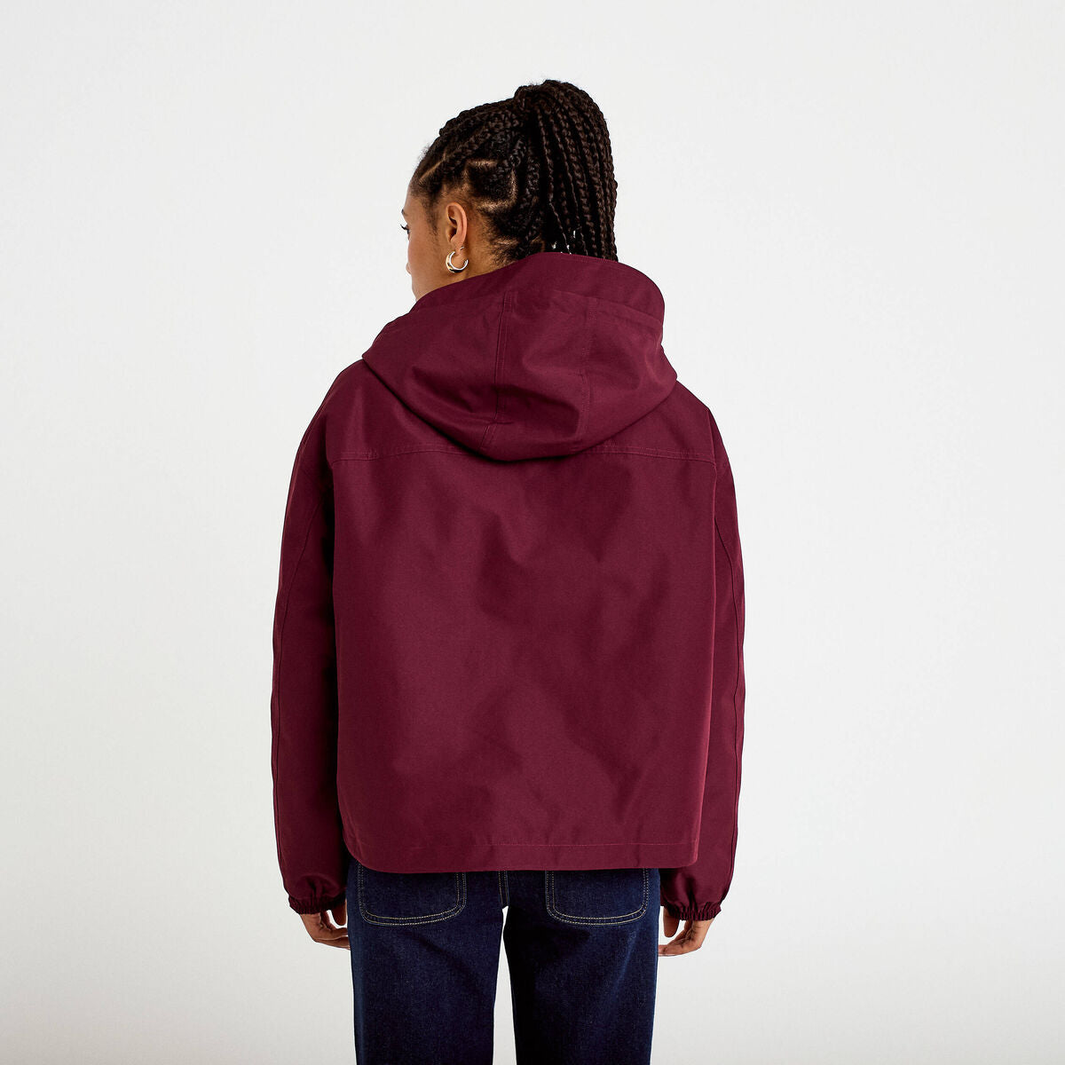 Veste courte bas resserré à capuche bordeaux femme